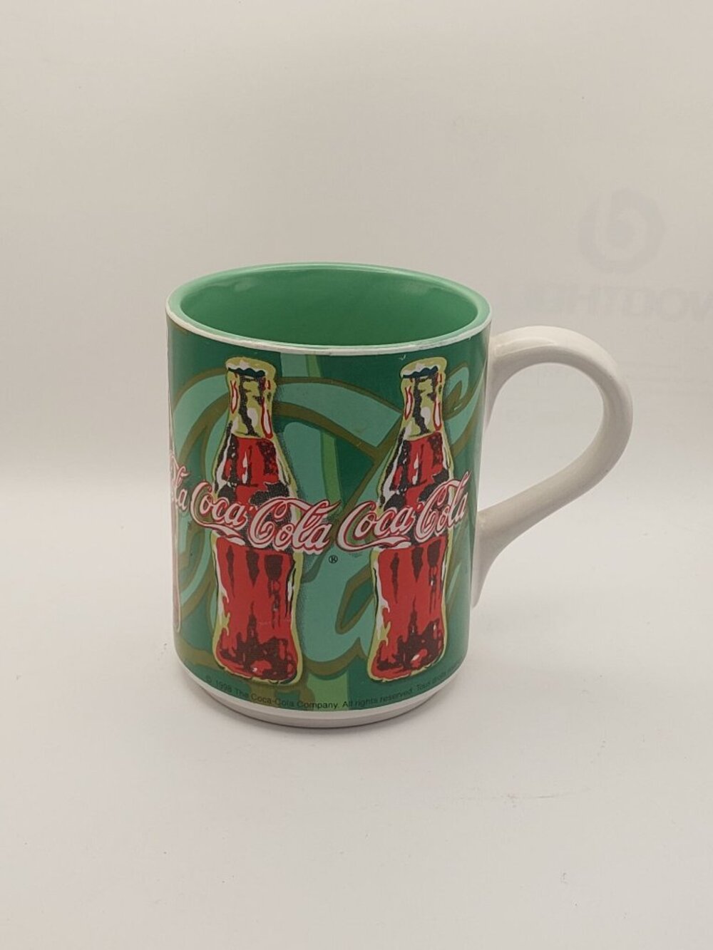 Vintage Coca Cola Gibson Coffee Mug 1998 16 Oz Green Inside Coke Bottles